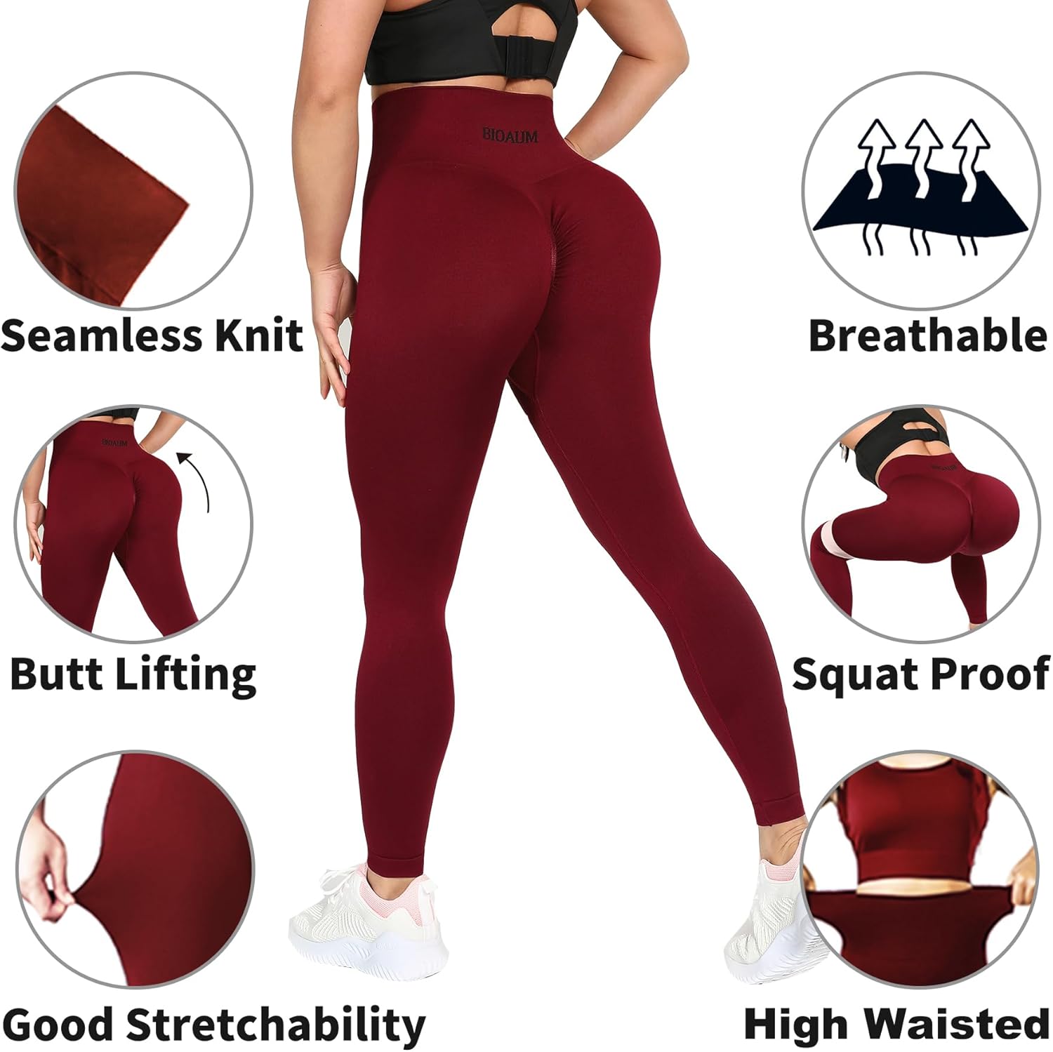BIOAUM Butt Lifting Workout Leggings for Women, High Waisted Seamless Scrunch Gym Yoga Pants - Image 2