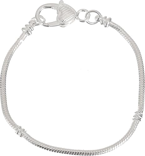 Miniatura 1 de rubyca 10pcs blanco bañado en plata corazón langosta Cadena de Serpiente Europea Pulsera de Perlas de Fit Encanto