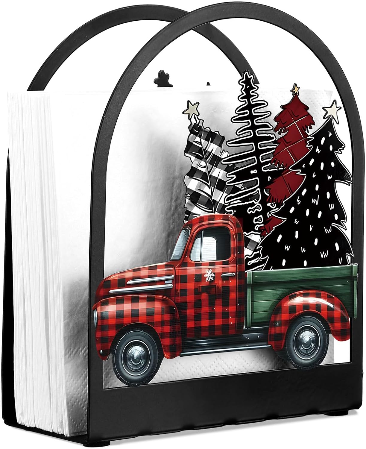 Cinnvoice Christmas Napkin Holder Paper Towel Holder Napkins Dispenser Snowman Xmas Tree Design Tabletop Tissue Stand for Christmas Decor Rustic Farmhouse Accessories Country Decor(Xmas Tree)