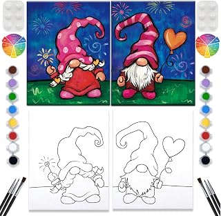 VALLSIP 2 Pack Paint and Sip Canvas Painting Kit Pre Drawn Canvas for Painting for Adults Stretched Canvas Couples Games Date Night Anniversary Couple Paint Party Supplies Favor(8x10)