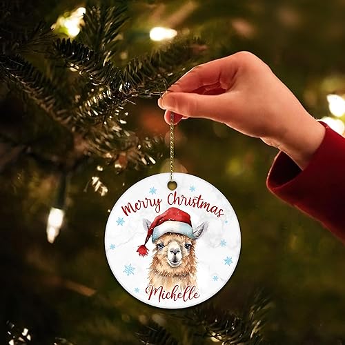 Miniatura 5 de Hyturtle Adorno de Navidad personalizado para amantes de las llamas, adorno de cerámica con nombre personalizado de llama, regalos lindos para