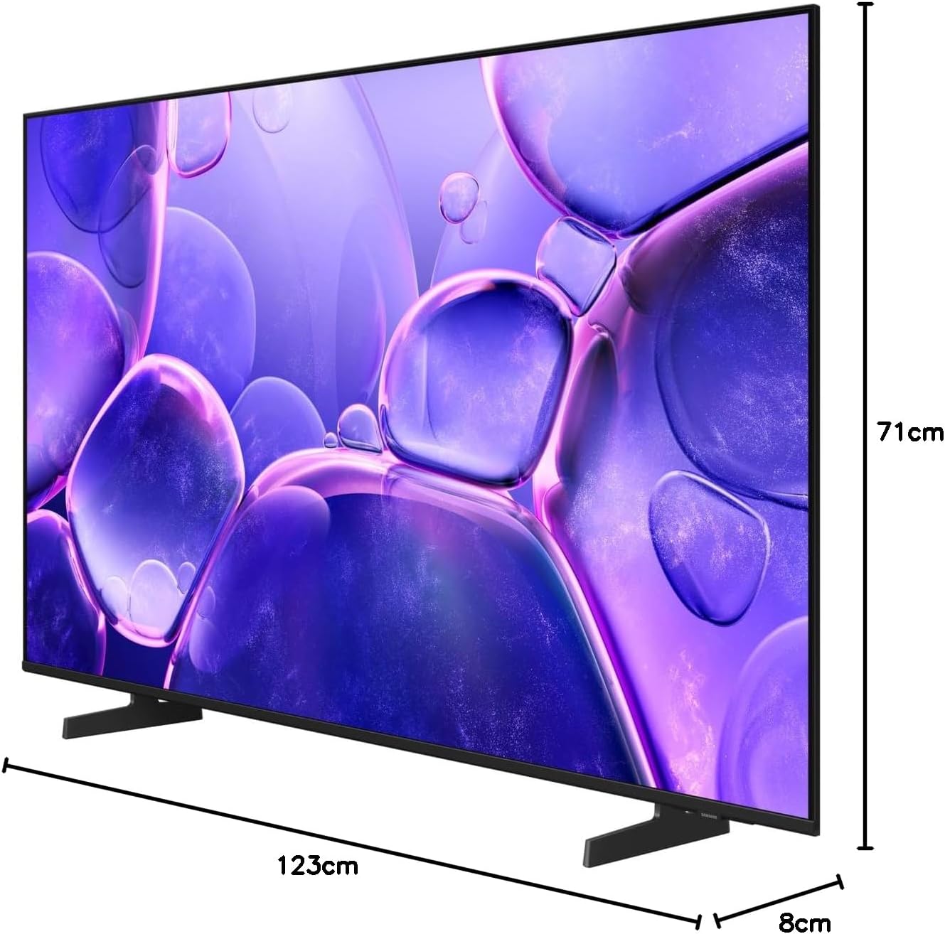 Diagram showing dimensions of Samsung 55U8072 TV