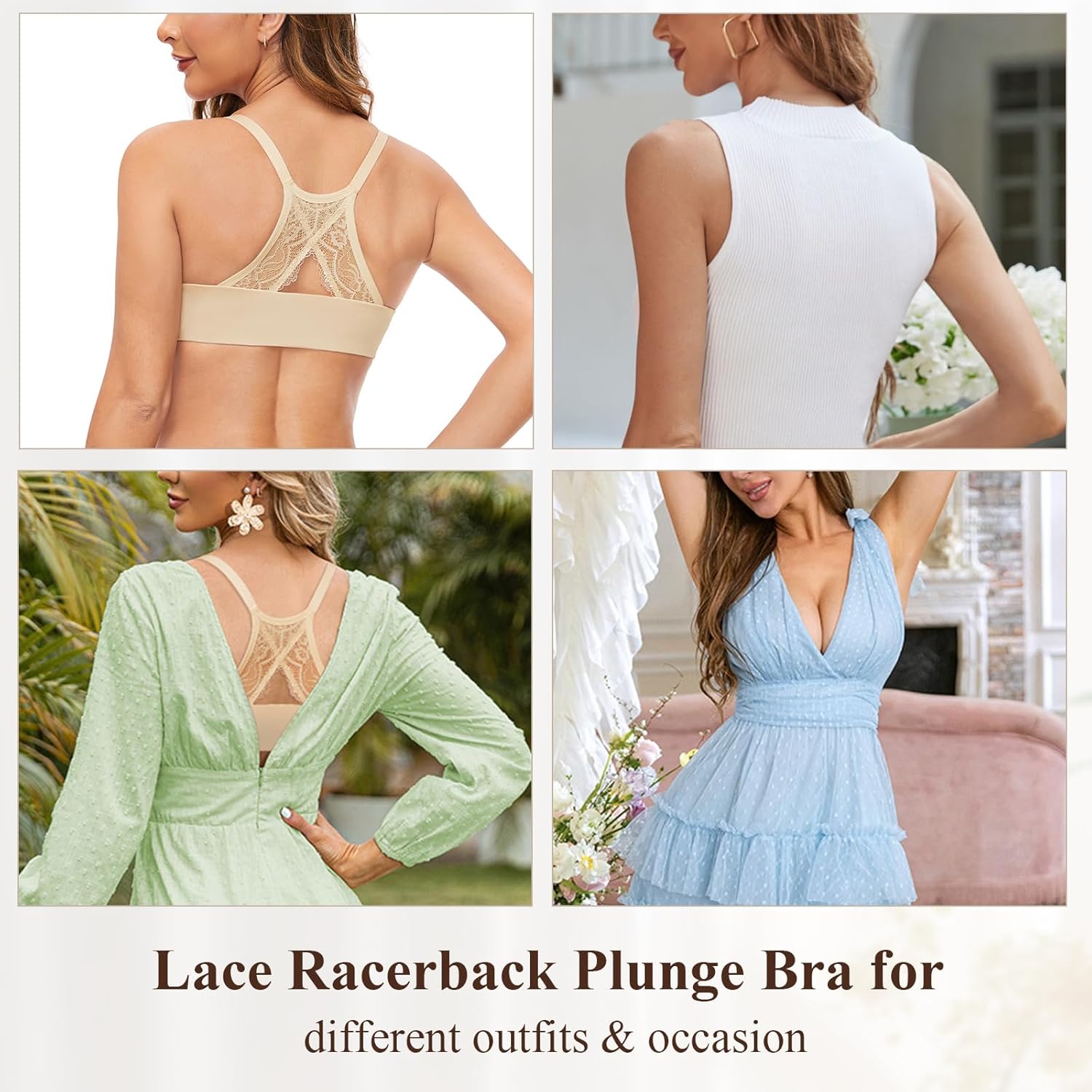 Push Up Racerback Bras for Women Front Closure Padded T-Shirt Plunge Bra Underwire - Image 3