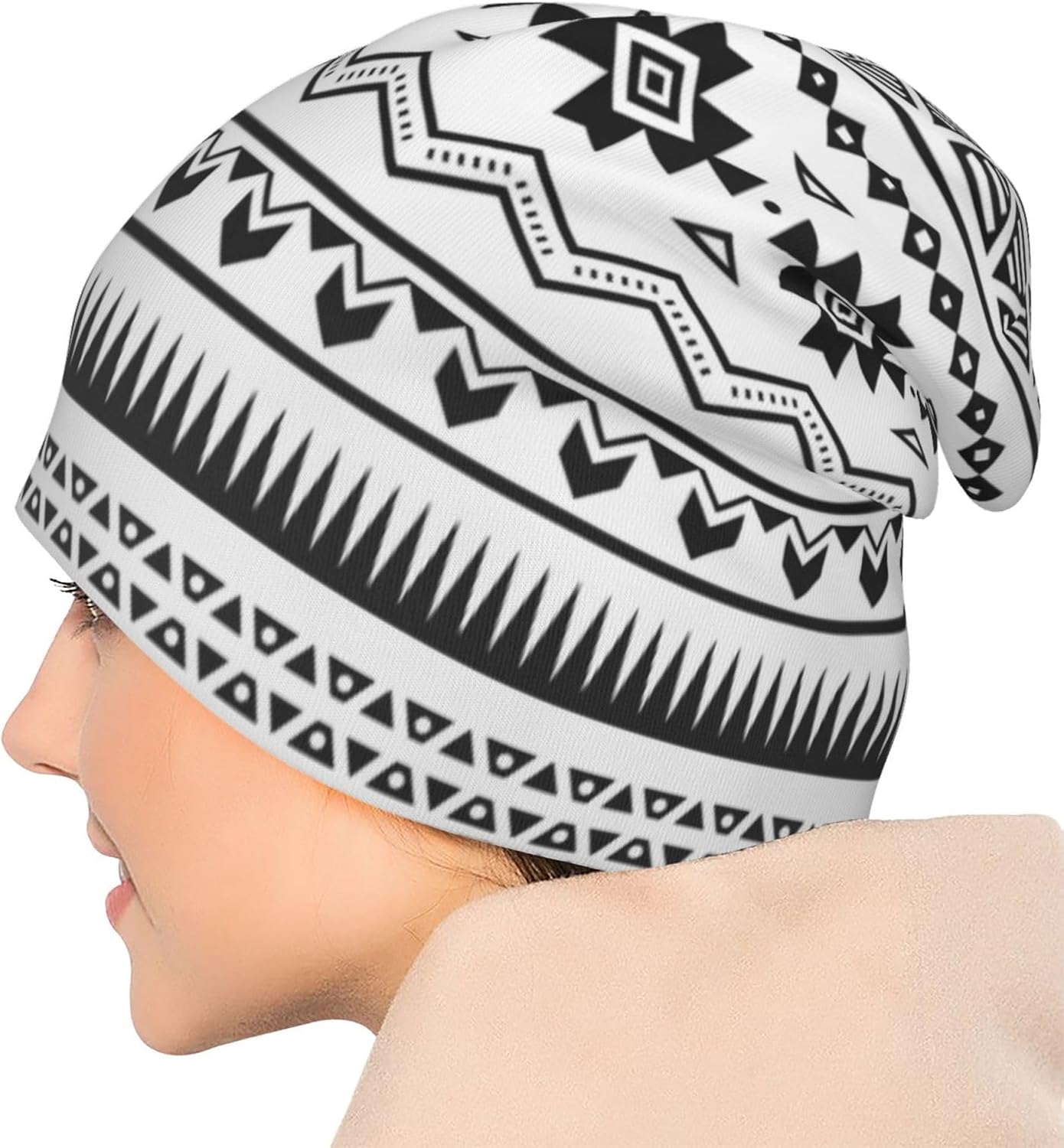 Aztec Mexican Tribal Pattern Beanie Hat Slouchy Cap Warm Cancer Headwear Stretch Knitted Hats For Women Men - Image 7