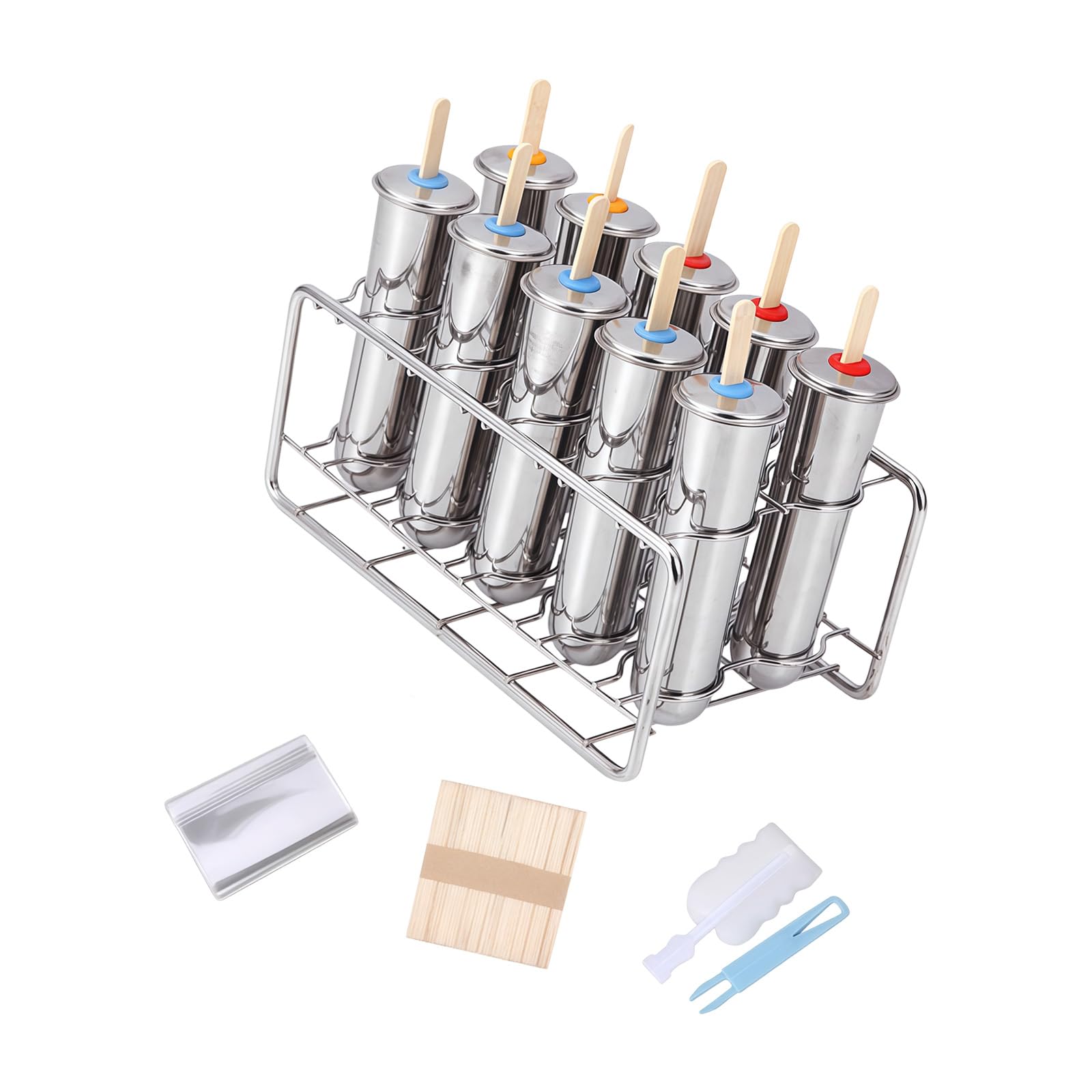 Nucelit Practical Ice Lolly Tray Stainless Steel Ice Cream Maker Molds with Wooden Stick Popsicles Making Rustless Milk Cast