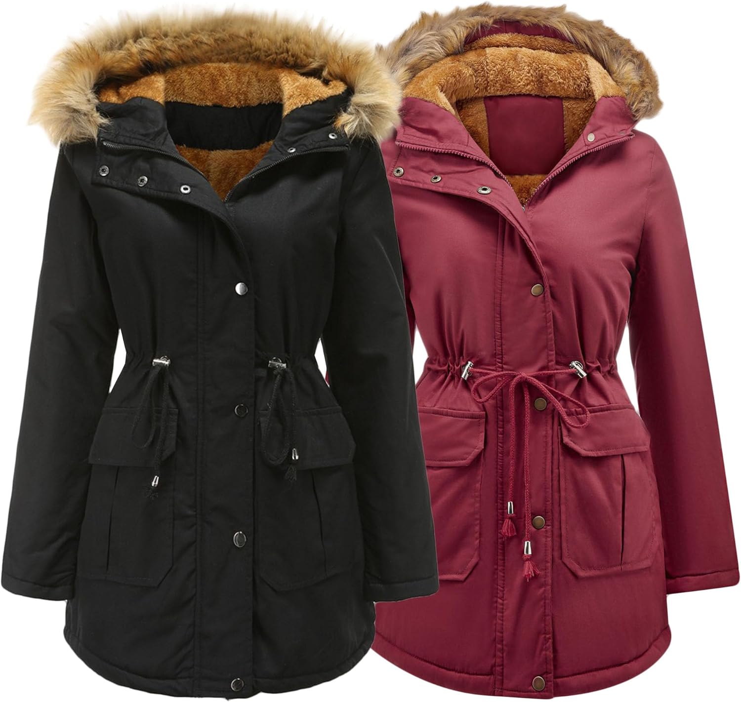 1/2 Pack Women's Winter Coats Fleece Parkas Fur Hood Sherpa Lined Military Jacket Thicken Warm Cotton Anoraks Coat