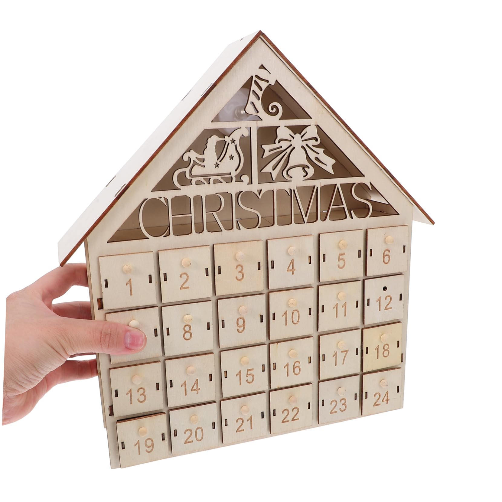 Lurrose Calendario Avvento Natale in Legno Casa Natalizia LED Giorni Calendario Avvento Compilabile Decorazione da Tavolo per Feste Invernali