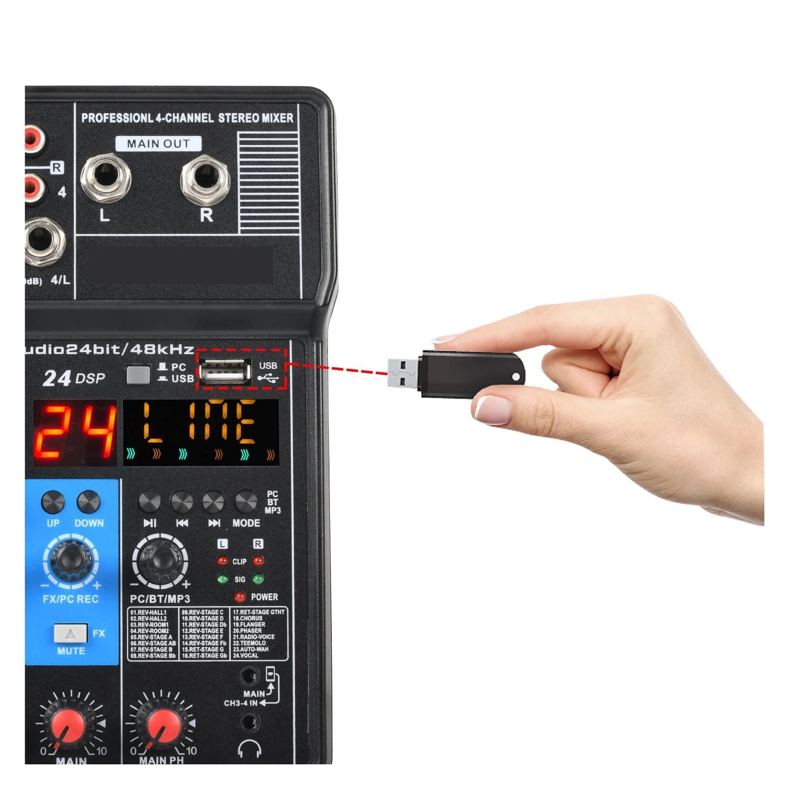 オーディオミキサー 4チャンネル 24 DSP USB サウンドカード オーディオミキサー 4チャンネル 24 DSP USB サウンドカード