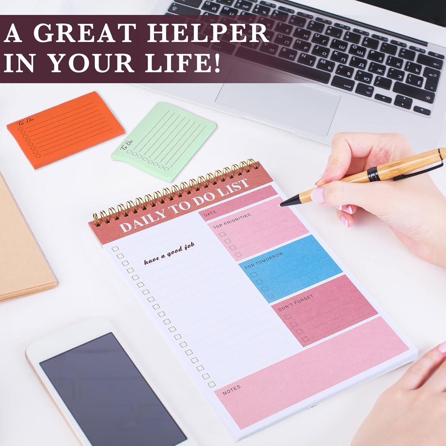 40 Pad to Do List Sticky Notes Notepad 2080 Sheets Daily Planner Note Pads 6.5" x 10'' to Do Notepad for Work 3" x 4'' Sticky Notes with Line for Fridge Home Office Studying