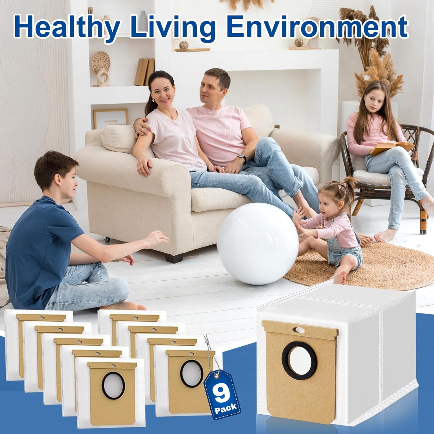 9 Pack Vacuum Dust Bags Replacement for Eufy L60 SES L50 SES Self Empty Station, 2.5L Replacement Bags for Haier H9+, Conga Home 10000, 8090 Ultra, 9090 AI Vacuum Cleaner Replacement Parts