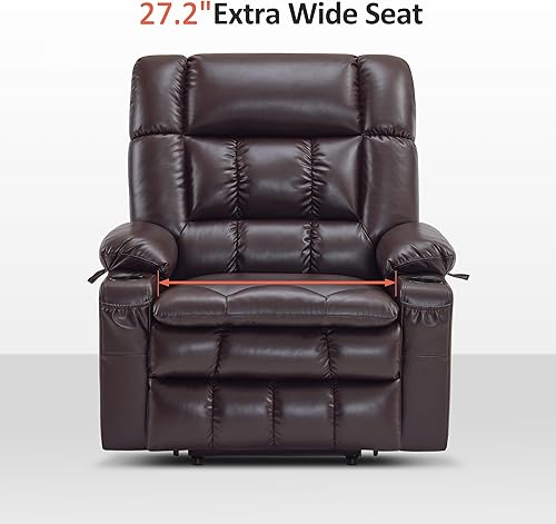 Miniatura 104 de MCombo Silla reclinable eléctrica de doble motor para personas mayores, silla elevadora plana con calor y masaje, portavasos, puertos USB, piel