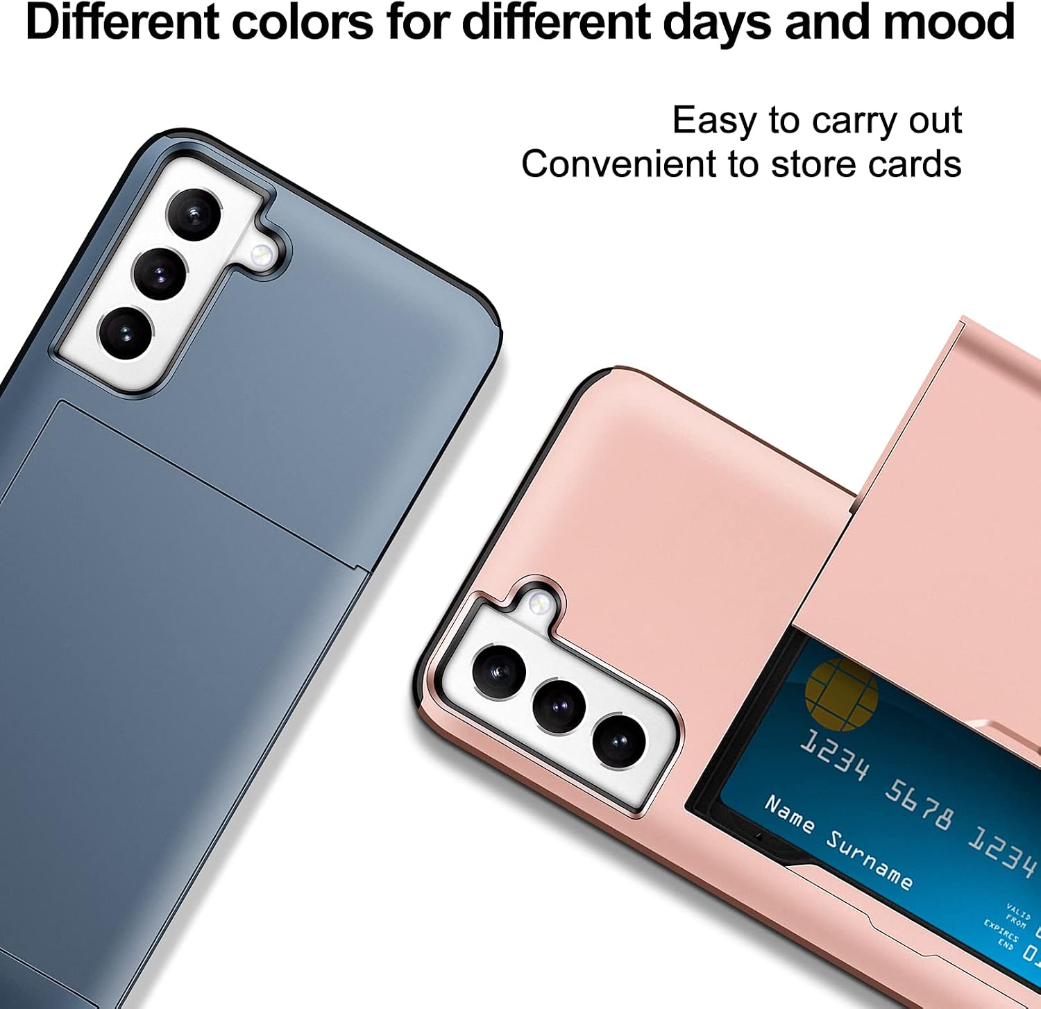 ELOVEN for Samsung Galaxy S21 FE 5G Case Wallet with Hidden Card Slot Credit ID Card Holder Shock Absorption Rugged Bumper Hard PC Cover Compatible with Samsung Galaxy S21 FE 5G 6.4 inch Navy Blue