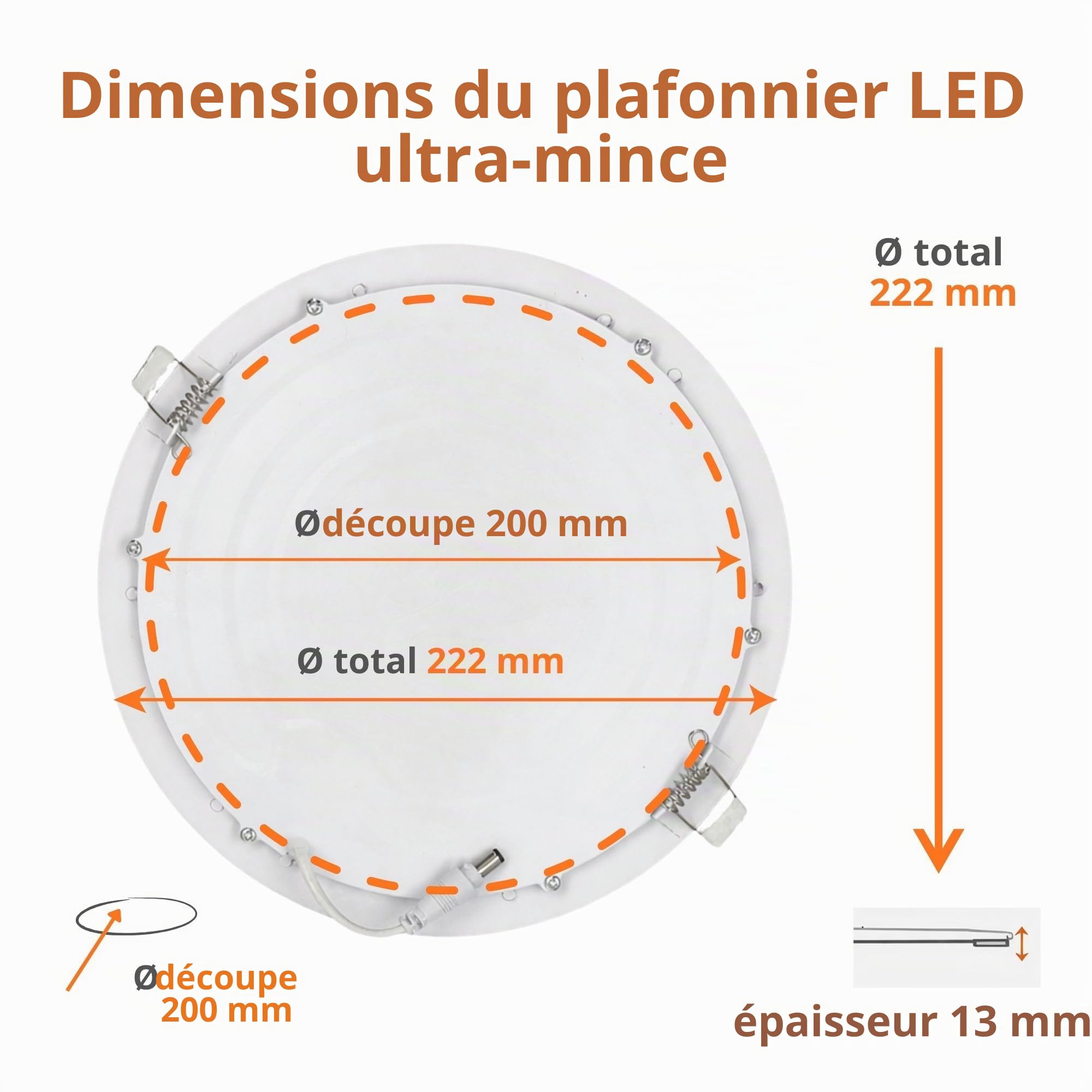 LED SPOT encastrer rond 18W 3000K/4200K/6000K blanc Ø224x13 220V 1440lm lot de 5