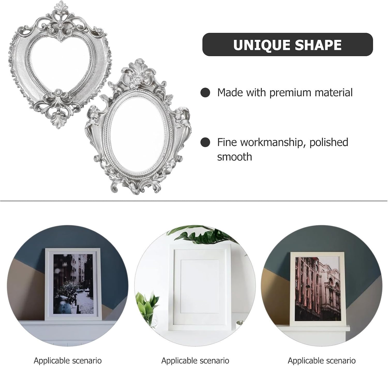 2pcs Vintage Small Picture Frame Ornament, Resin, Silver