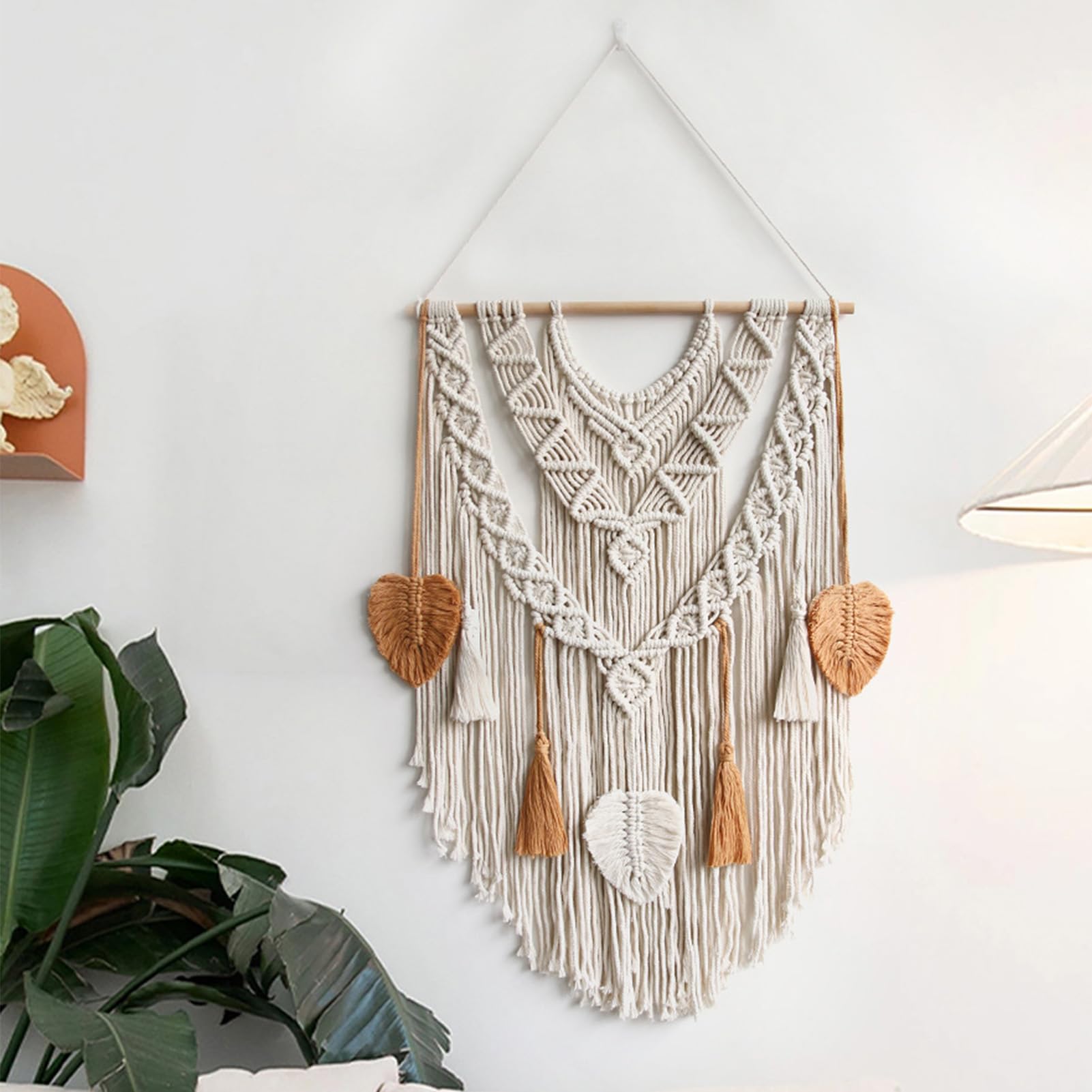 VAODO Wall Hanging Tapestry, 80 * 55 cm Handwoven Tapestry, Leaf Tassel Bohemian Wall Hanging Decoration, Suitable for Living Room, Balcony, Bedroom, B&B