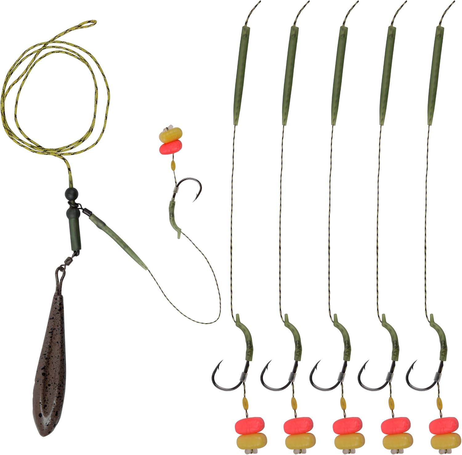 Carp Fishing Hair Rig Kit, Carp Fishing Equipment Rigs with Flat Pear Sinker Quick Change Swivels Hooks Corn Baits Tackle Rig Set