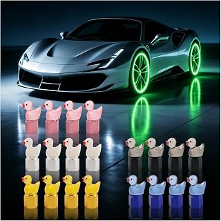 20PCS Luminous Duck Tire Valve Caps,5 Colors Cute Car Tire Caps with Built-in Gasket for Dust Protection,Personalized Glow in The Dark Tires Valve Cap as Car Decorations