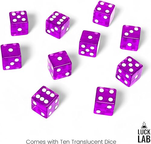 Miniatura 30 de Luck Lab Paquete de 10 dados de 0.748 in – Dados acrílicos y translúcidos D6, cuadrados con borde redondeado para casino, dados, RPG MTG DND
