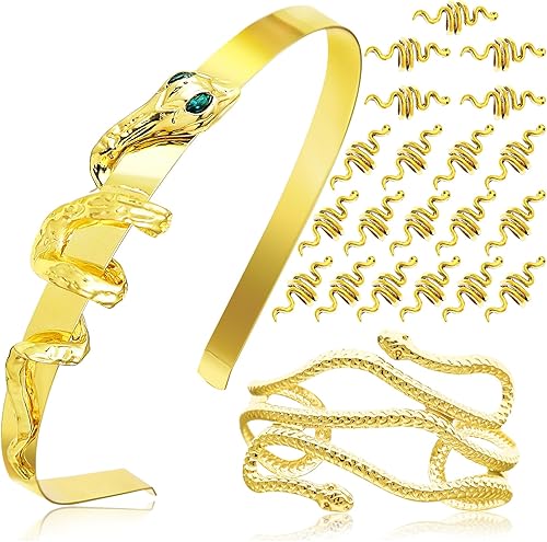 22 piezas de accesorios de disfraz de serpiente Cleopatra Egipto esmeralda serpiente diadema brazo brazalete Loc joyería para cabello rastas mujeres