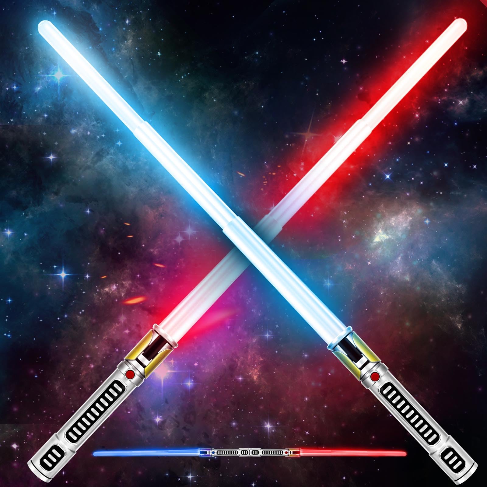 AuntyFey Light Up Saber, 2 Pack Light up Saber for Kids, Extendable Light Up Toy Sword for Kids, Light Up Sword Set, Dual Light Up Sabers for Kids Adults Toddler Boy Girl,Light Savers Party Toy