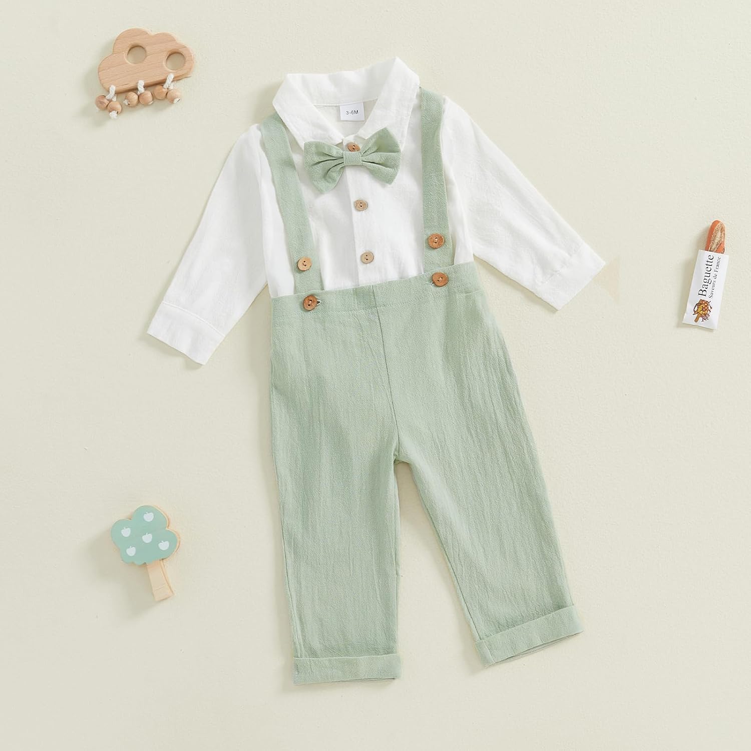 Newborn Infant Baby Boy Outfits Suit Bowtie Dress Romper+Suspender Overalls Pants Set Gentleman Wedding Clothes Formal - Image 3