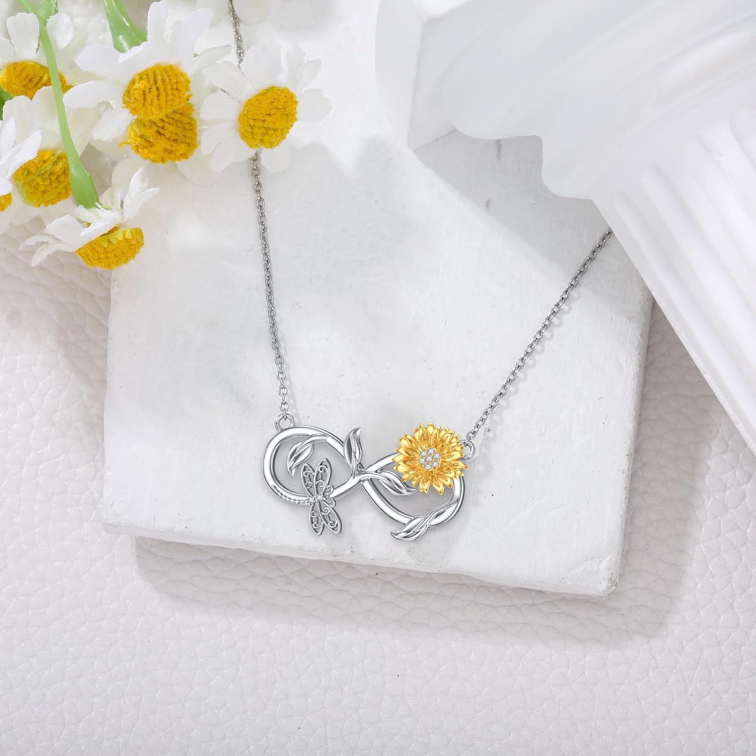 Diamond Sunflower Infinity Necklace 925 Sterling Silver Dragonfly Infinity Pendant Necklace Dainty Jewelry Gifts for Women - Image 4