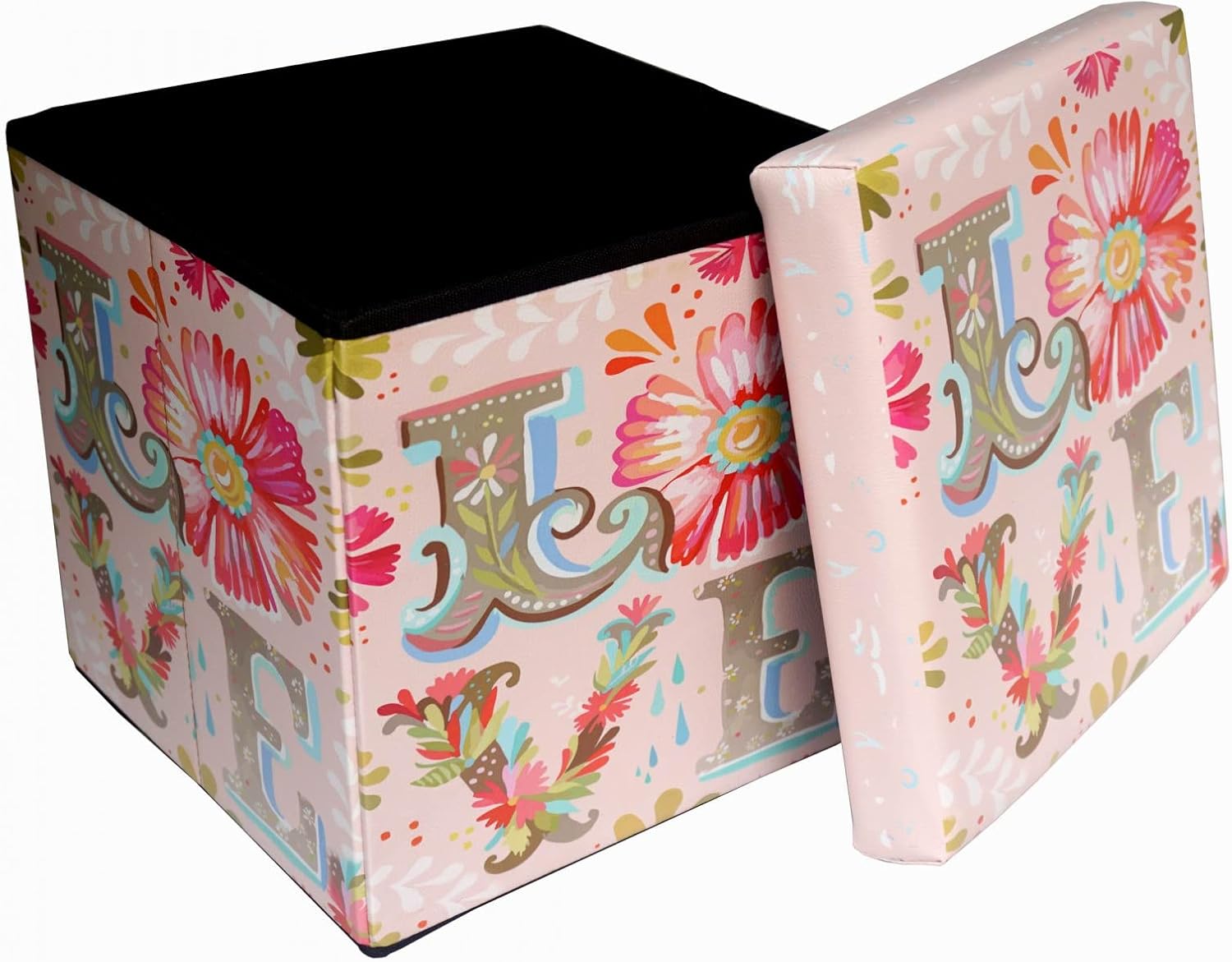 Biscottini Bean Bag for Kids and Adults, 39 x 39 x 39 cm, Resealable Storage Boxes with Lid, Square Bean Bag with Decor