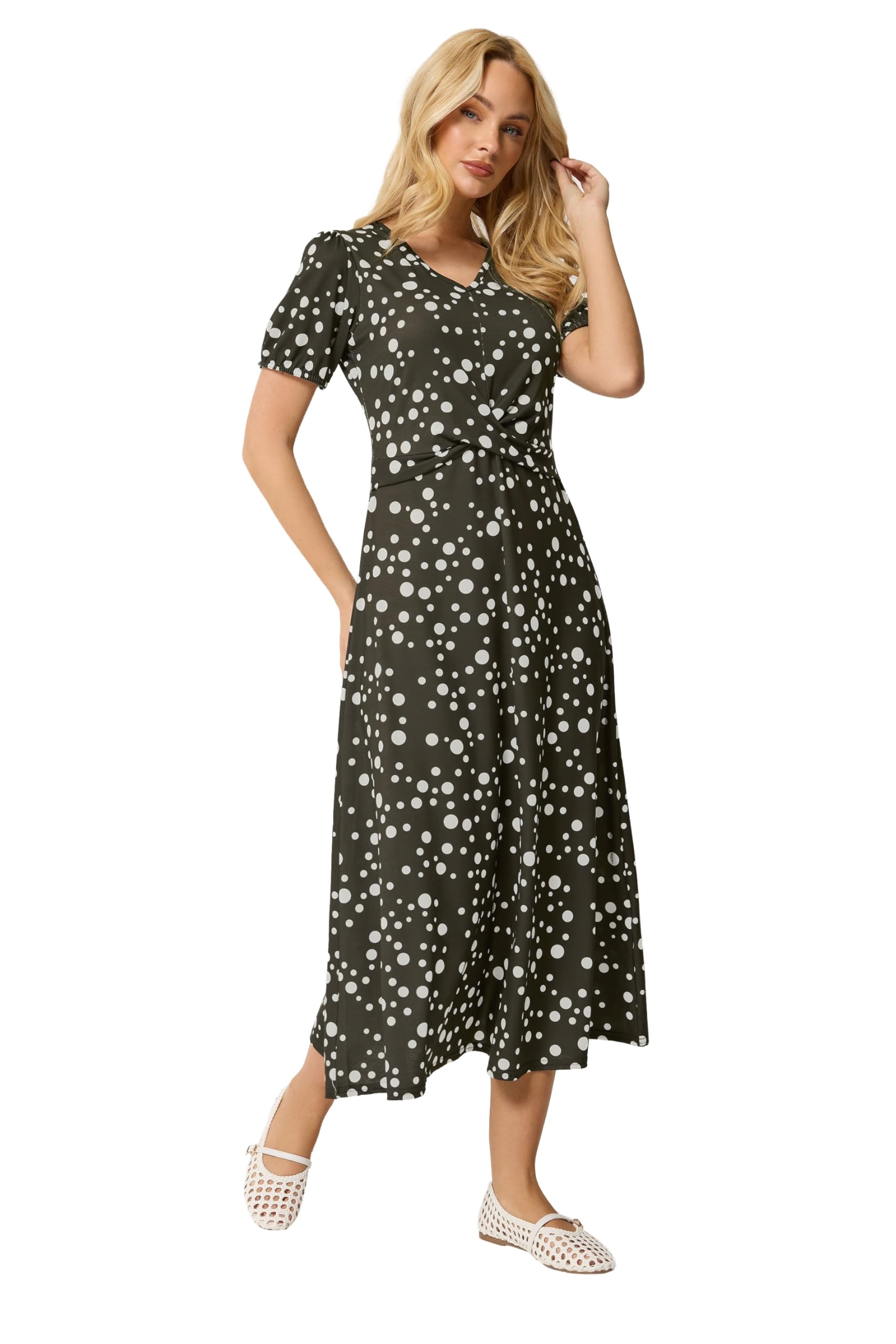 M&Co Women's Chocolate Polka Dot Twist Front Dress In | : Size 20