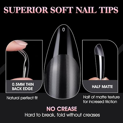 Miniatura 5 de Gelike EC Kit de 240 puntas de uñas de gel suave, extensiones de uñas completas de cubierta transparente, puntas de uñas postizas acrílicas