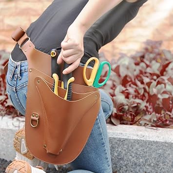 Leather Garden Tool Belt for women & men- Utility belt apron for gardening, DIY, florist & carpenter -Tool Organizer Holster Pouch, Gardening gifts -Florist tool belt- Multiple pockets for han