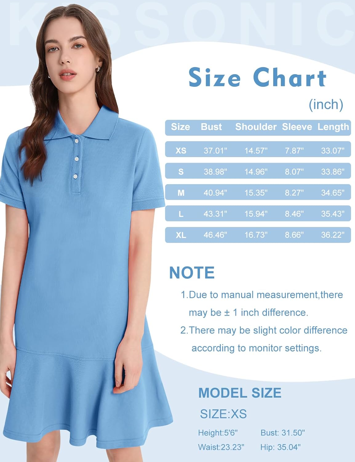Kissonic Women's Polo Dress Short Sleeve V Neck Ruffle Hem Casual Summer Golf Tennis Mini Shirt Dresses - Image 6