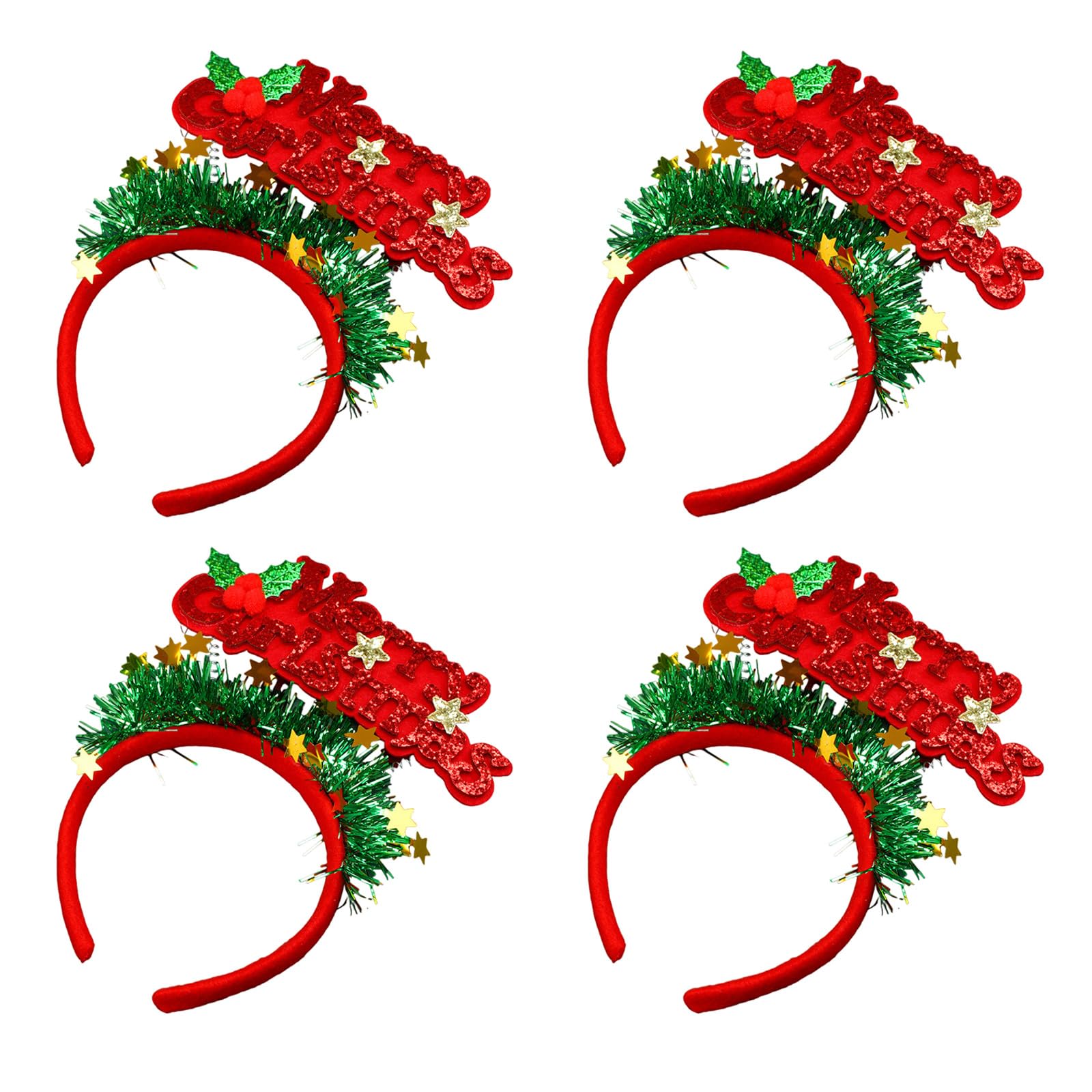 Tsophreniq Of 4 Christmas Themed Letters Headbands Sparkling Christmas Hair Hoop for Women and Girl Elegant Headbands Charm Party Accessories