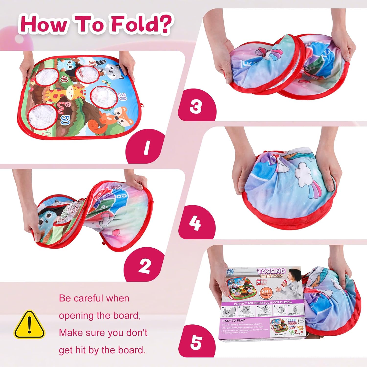 5-in-1 Kids Bean Bag Toss Game Set – Outdoor & Indoor Cornhole Board with Rings, Sticky Balls, Darts & Bags – Family Backyard Lawn Toy Gift for Boys & Girls Ages 3-8 - Image 9