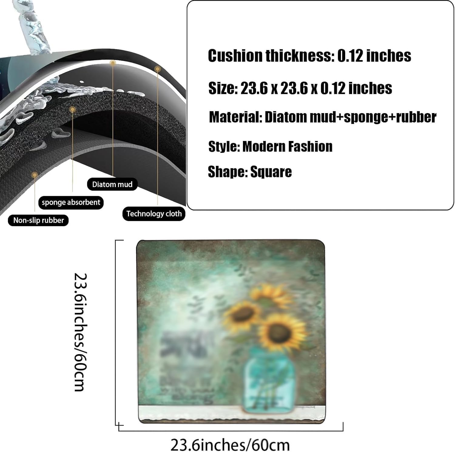 2PCS Washer and Dryer Covers for the Top,23.6" x 23.6" Sunflower Design Washing Machine Top Protector Dust-Proof Cove Anti-Slip Washing Machine Top Protector Dust-Proof Top Cover (Green Sunflower)
