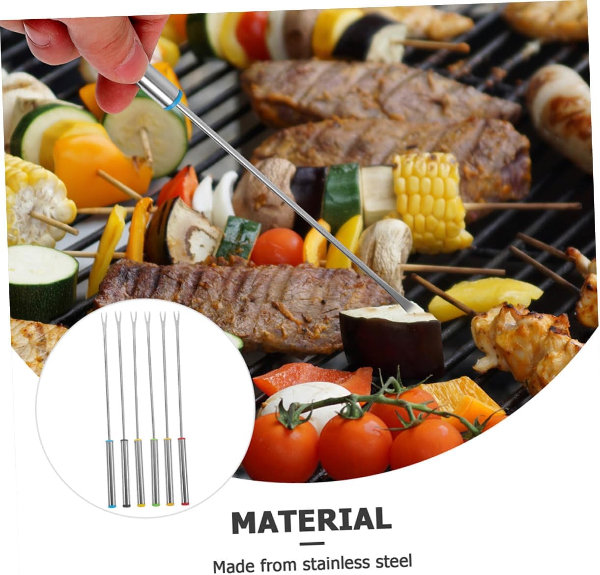 18pcs Stainless Steel Fondue Forks with Long Handles, Color-coded Reusable Dessert and Cheese Dipping Sticks for Chocolate Fountain, Bbq Grill, and Fruit Serving