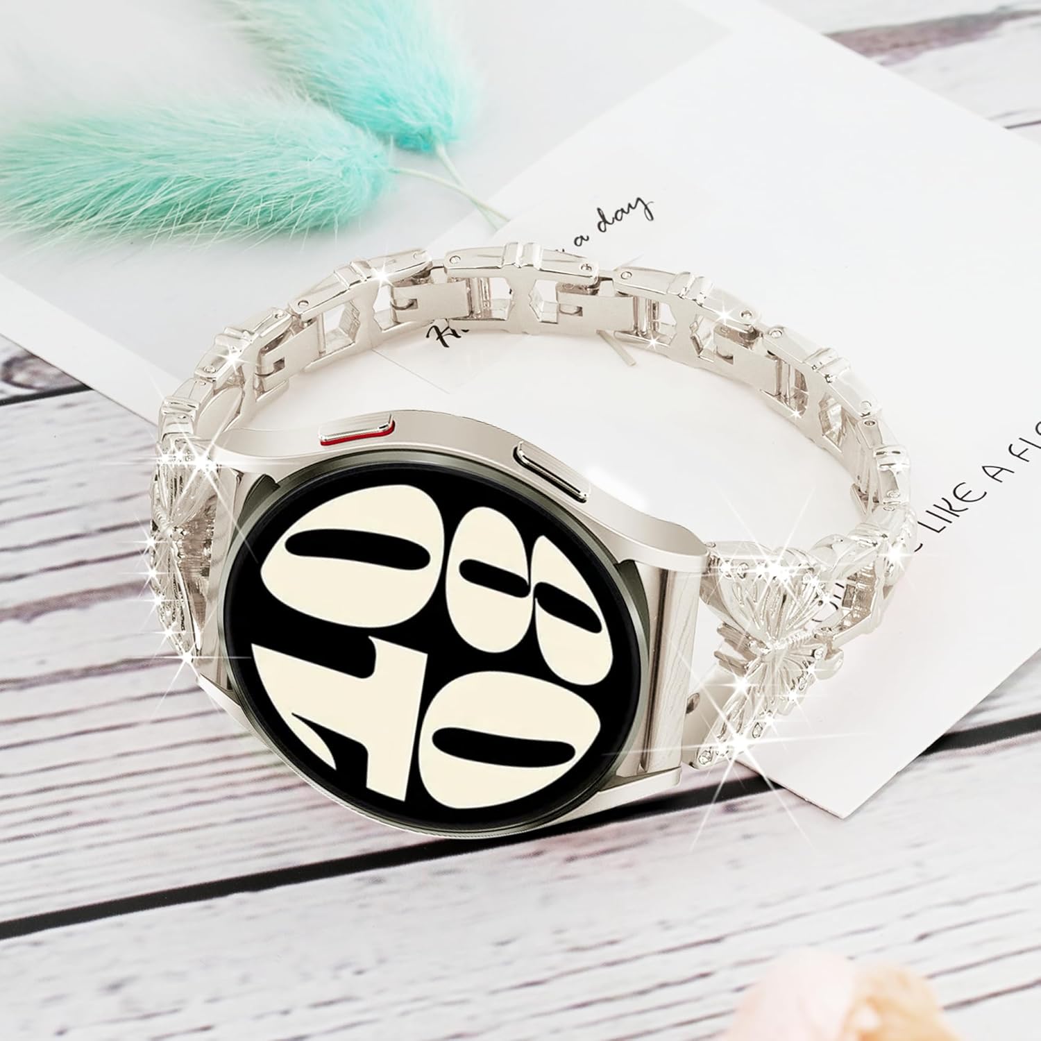 Galaxy Watch 6 5 4 band 20mm Butterfly Band for Samsung Galaxy Watch 6/5/4 Band 40mm 44mm, Women Bling Diamond Slim Band, Cute Luxury Metal band for Watch 6 Classic/Watch 5 Pro/Watch 4 Classic - Image 2