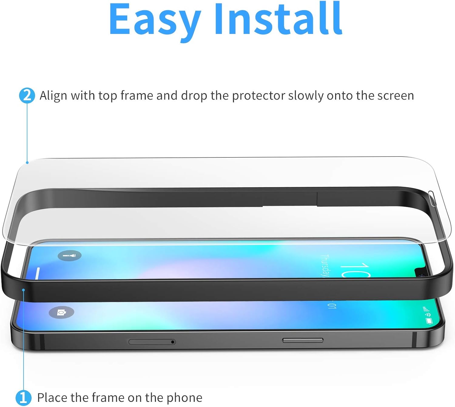 Bewahly Screen Protector Compatible with iPhone 12 Pro Max (6.7 Inch),(Edge to Edge 3D Coverage) Tempered Glass Screen Protector,(Guidance Frame Include),Full Screen Protection film
