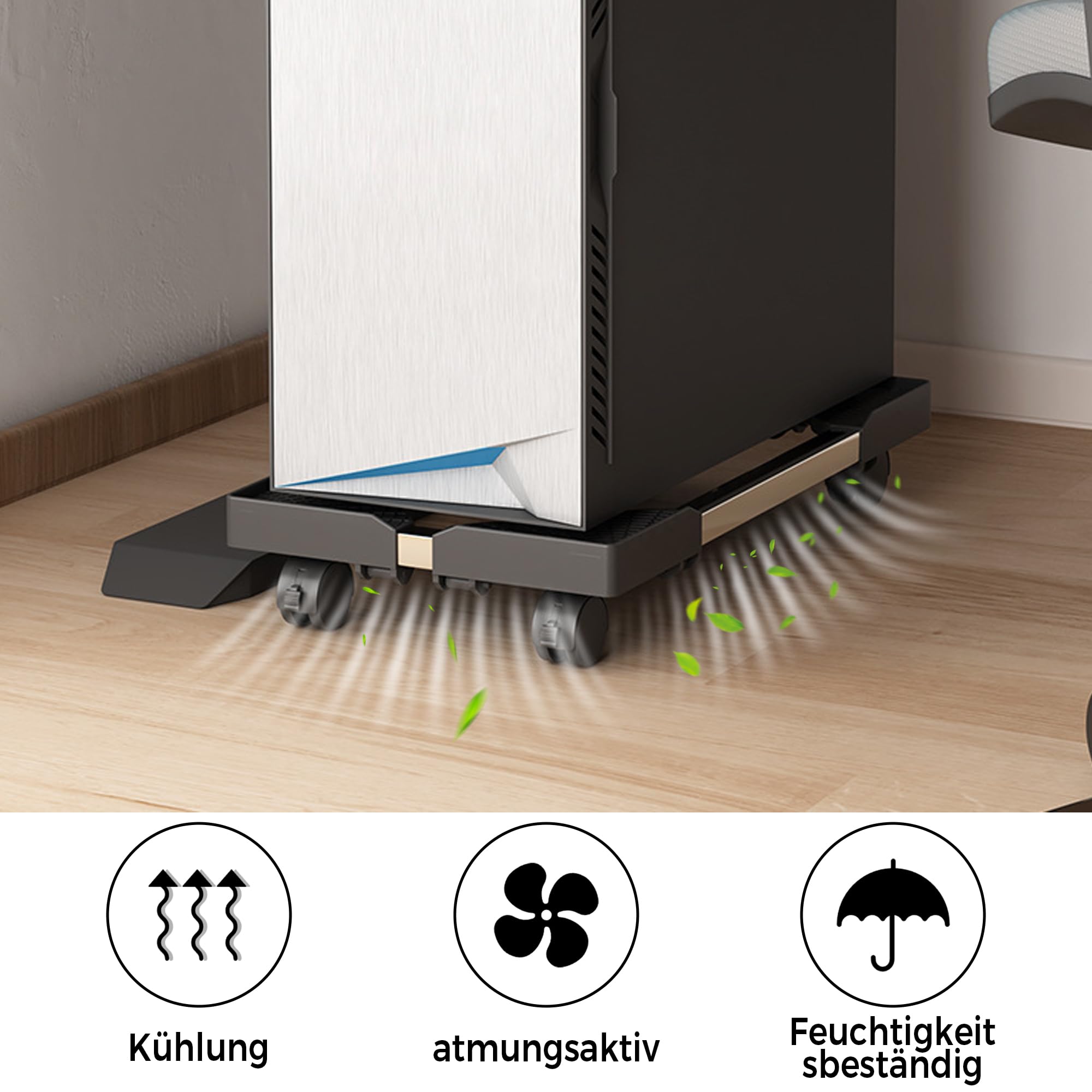 Supporto PC Tower con Ruote Base Regolabile: Telaio in Metallo Robusto per Raffreddamento e Mobilità CPU – Per Lavoro da Casa