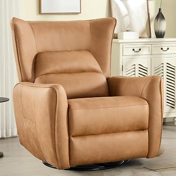 INZOY Power Swivel Rocker Recliner Glider, Oversize Electric Swivel Rocker Recliners with Highly Enveloping Backrest, Nursery Rocking Recliner Chair Fabric Reclining Sofa for Living Room, Brown