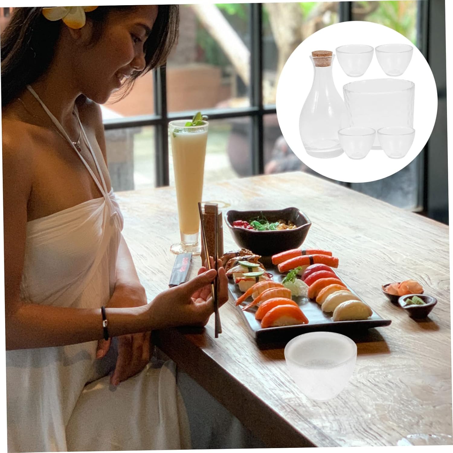 1Set Creative Cherry Blossoms Sake Cup Hand Painted Liquor Dispenser with Storage Sake Pot Elegant Glassware for Home Entertaining Vintage Japanese Style for Sake