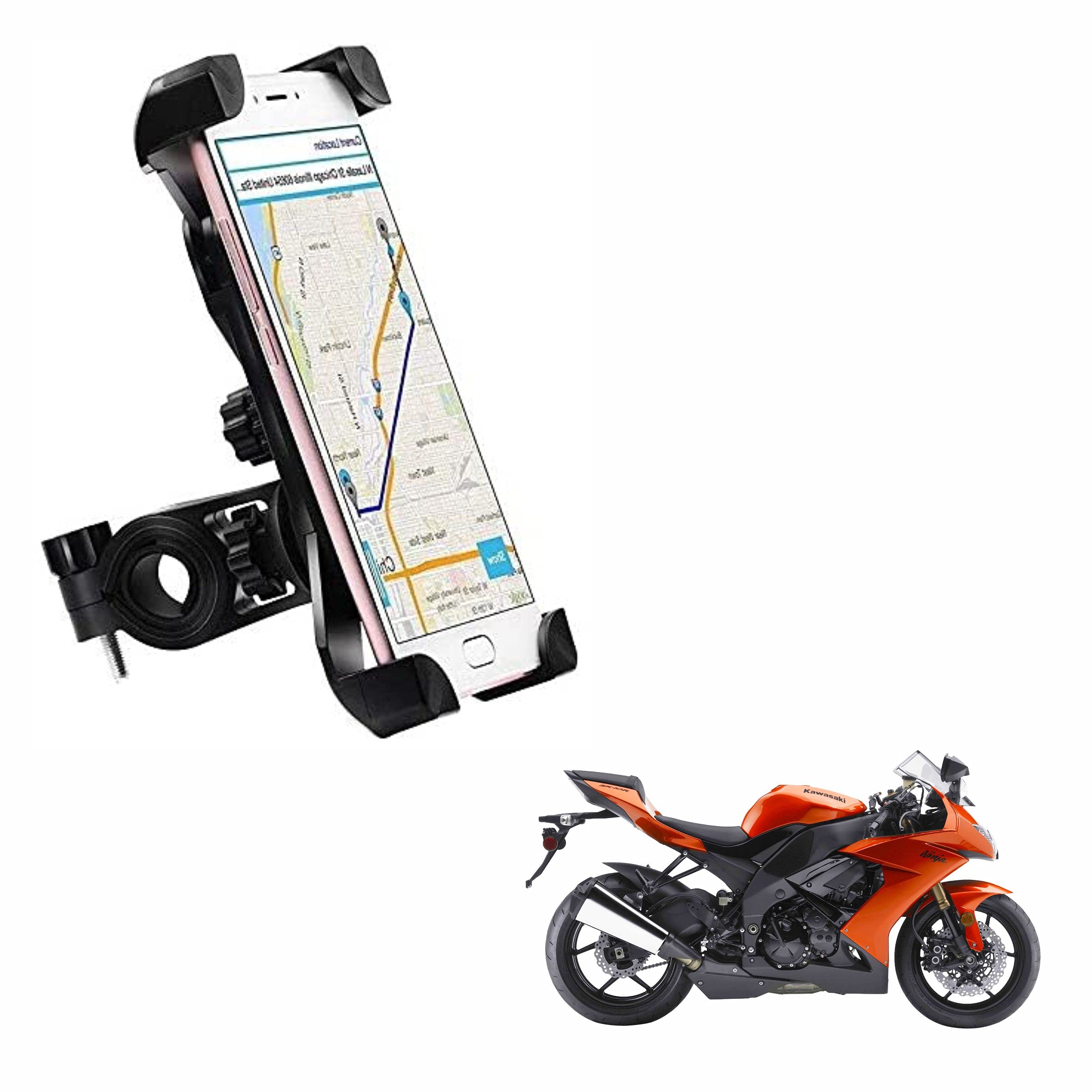 Bike Phone Mount Anti Shake and Stable Cradle Clamp with 360° Rotation Bike Phone Holder for Kawasaki Ninja ZX-10R (1 PCs, Black)-image-49