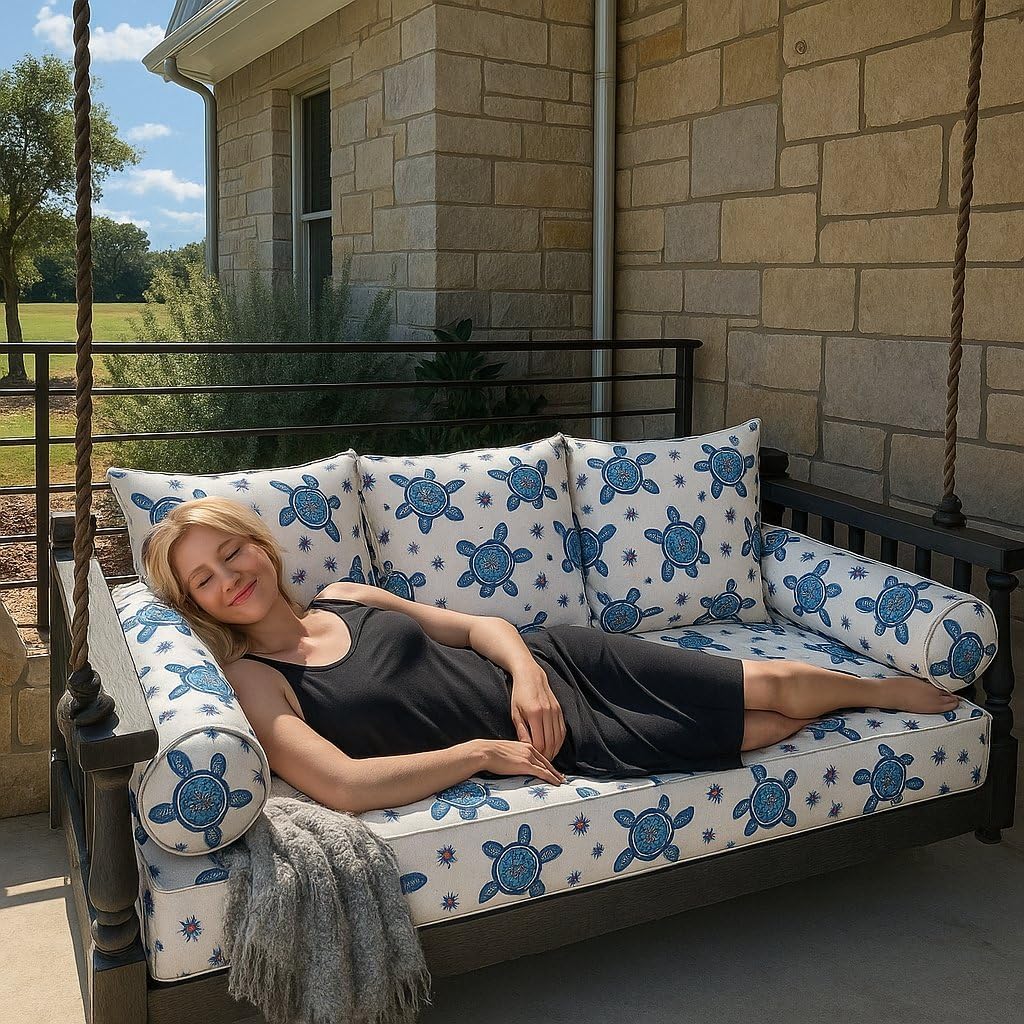 Outdoor Twin Daybed Cushion Cover, Waterproof Twin Mattress Cover for Porch Swing Bed, Outdoor Daybed Cushion Protector, Fitted Sheet Bolster Pillow Cover - Only Cover （76"x39"x6" ,Sea Turtle Drift）