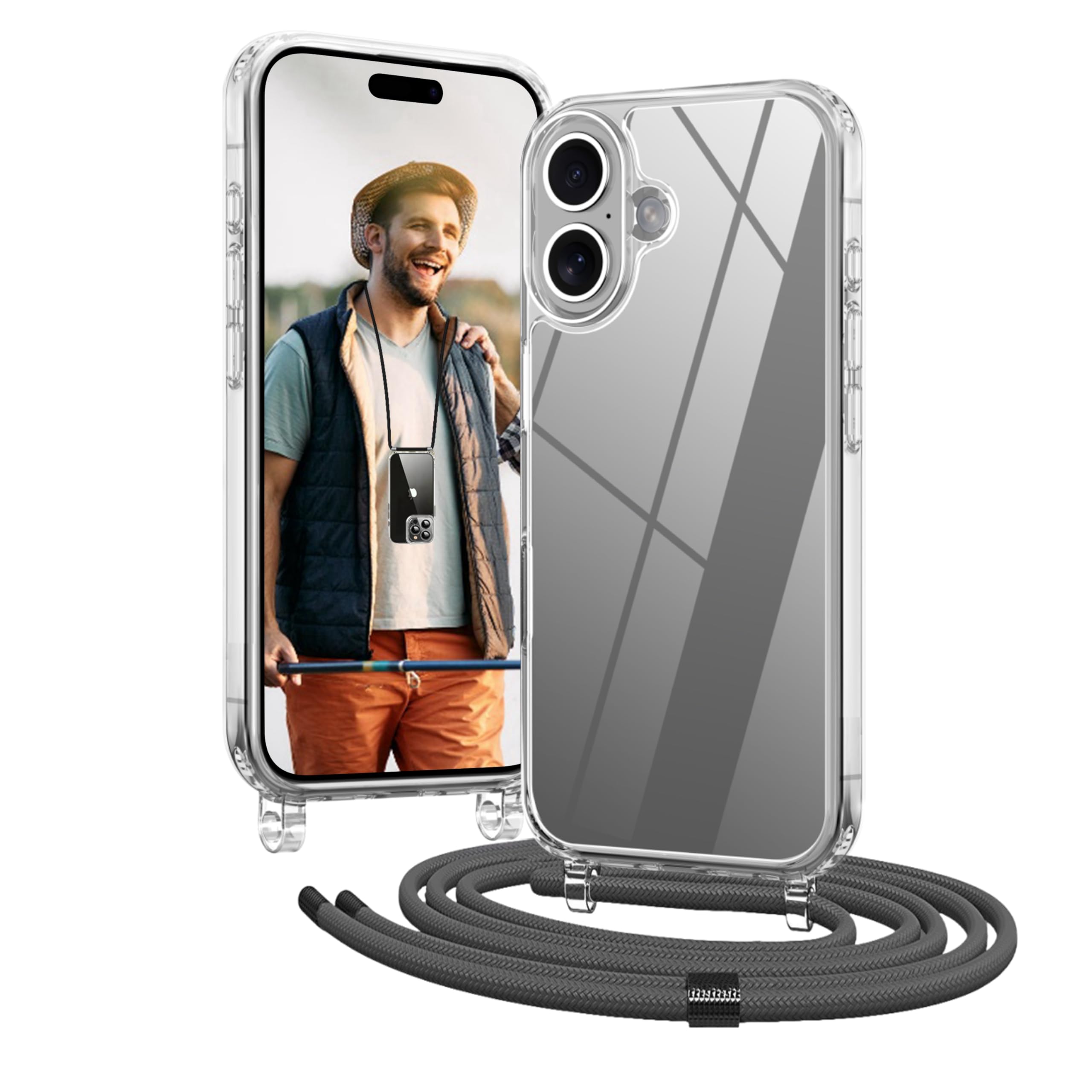 OLEPHY Handykette für iPhone Hülle mit Band, Necklace Handyhülle, Transparente Schutzhülle zum Umhängen [Verstellbarem und Demontage Umhängeband],