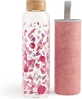 waterdrop® Edition Glass Bottle 1l leakproof | BPA free Water Bottle | Glass Water Bottle with Bamboo Lid and Neoprene Protection Sleeve, Glass Drinking Bottle | Sustainable Borosilicate Glass