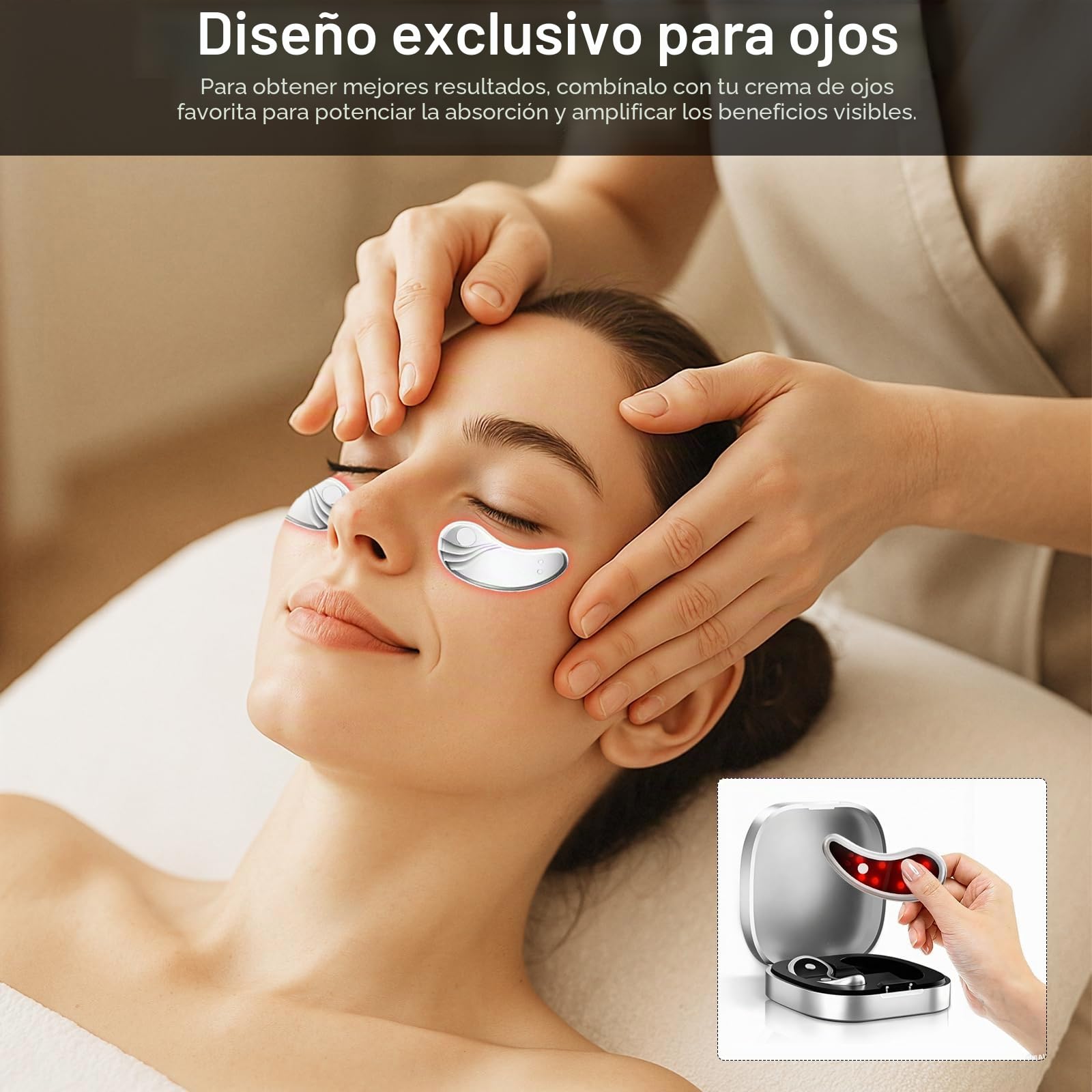 Dispositivo Portátil de Masaje de Ojos con Luz Roja, Dispositivo de Masaje de Ojos Recargable, Parches LED Bajo los Ojos Contra Ojeras, Hinchazón, Arrugas y Rejuvenecimiento de la Piel