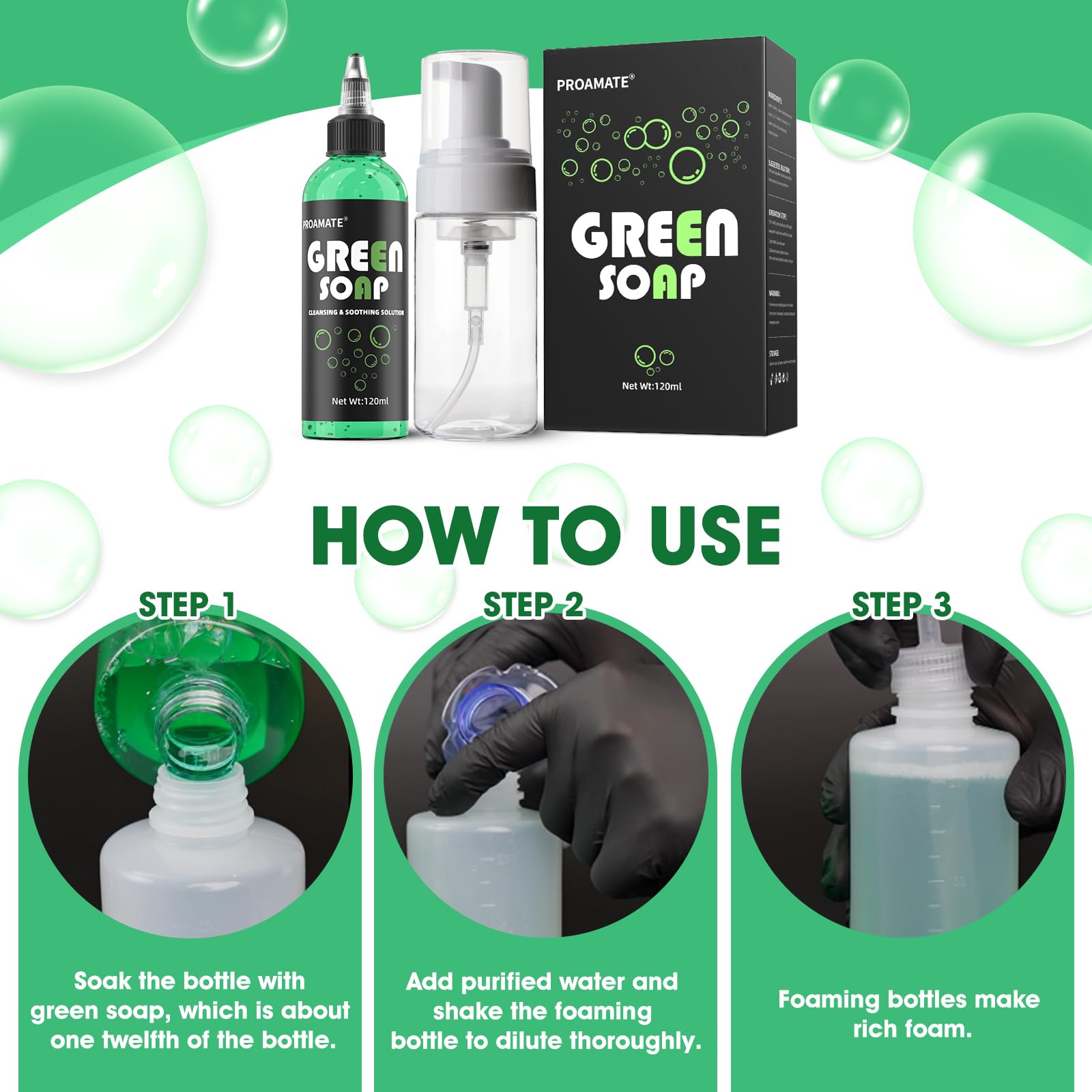 Proamate Green Tattoo Soap 4 oz z butelką piankową 120 ml, akcesoria do tatuażu i piercingu, wyposażenie do czyszczenia skóry