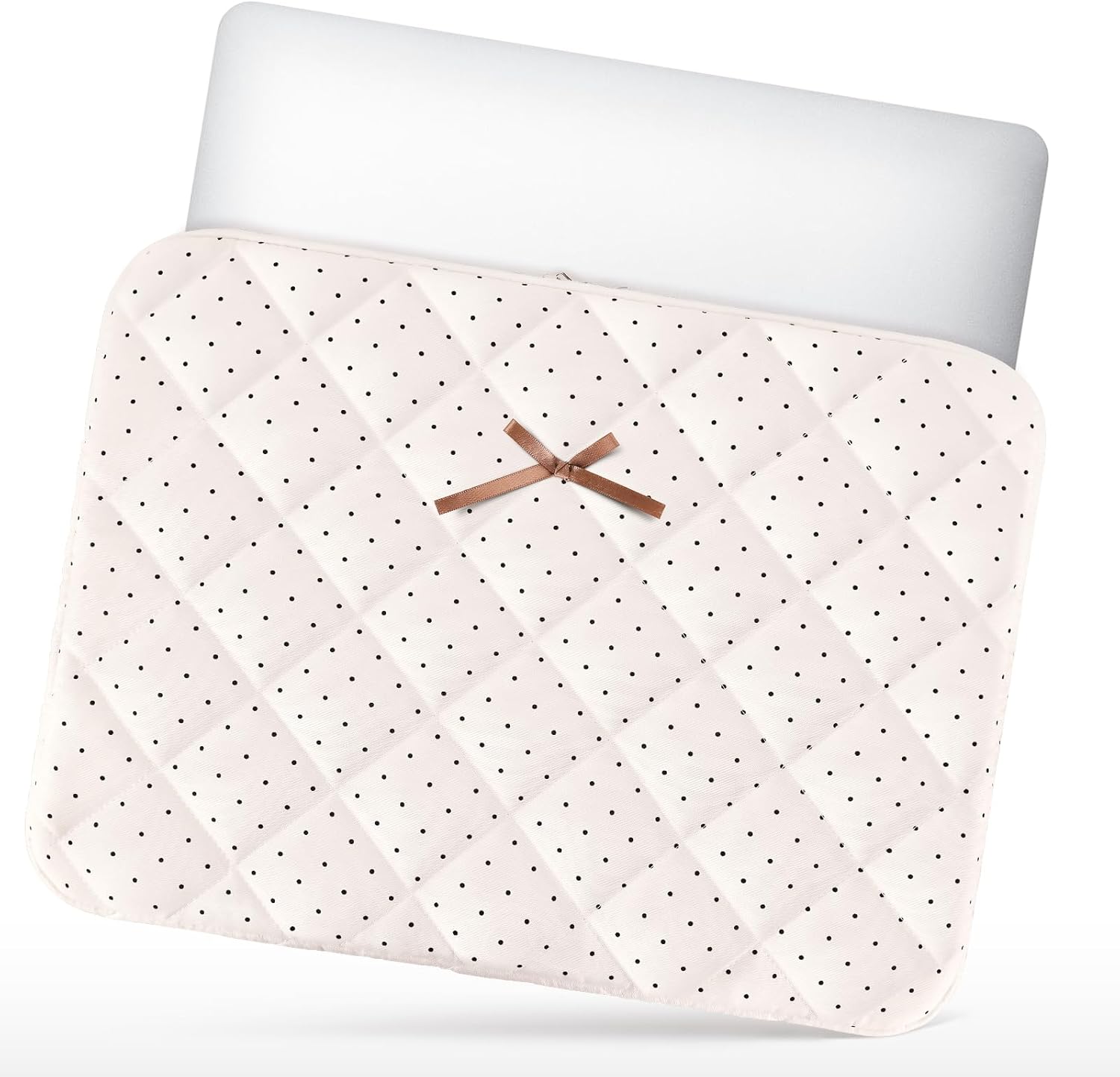 Cute Bow Laptop Sleeve 15 Inch for 15" MacBook Air, Puffy Quilted Laptop Case Computer Cover for 15" MacBook, Hp, Dell, Lenovo, Acer, Chromebook (White Bow, 15 inch)