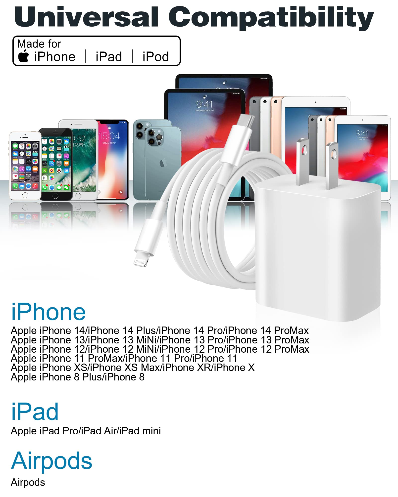 iPhone Charger Fast Charging,[Apple MFi Certified] Apple Charger iPhone Super Quick 2Pack 6FT Type-C to Lightning Cable USB C Wall Charger Plug Adapter for iPhone 14 13 12 11/14Pro Max/13Pro/SE/XR/XS