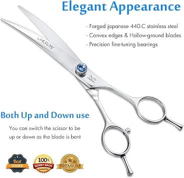 JASON Curved Dog Grooming Scissors - 7 Cats Trimming Shears Right Handed