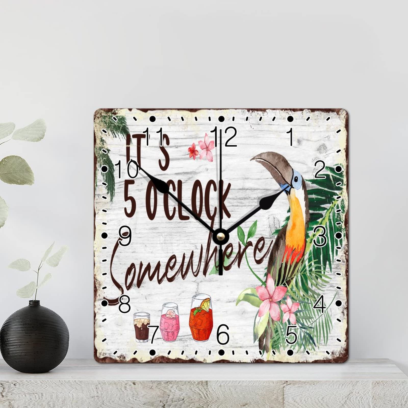 Horloge murale carrée en bois noble oiseaux sauvages design intérieur haut de gamme